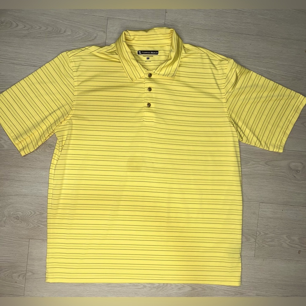 Pebble‎ Beach performance, Yellow Striped Polo Shirt Size XXL